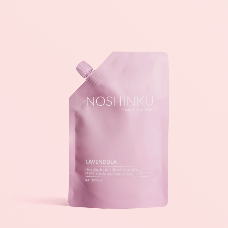 Pink pouch with 'Noshinku' branding on a light pink background
