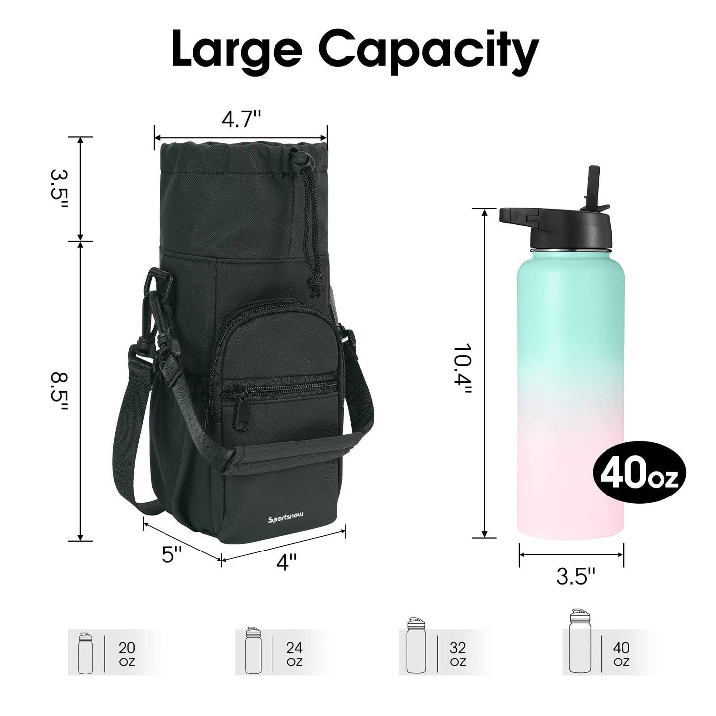 Insulated Water Bottle Holder with Strap and Phone Pocket