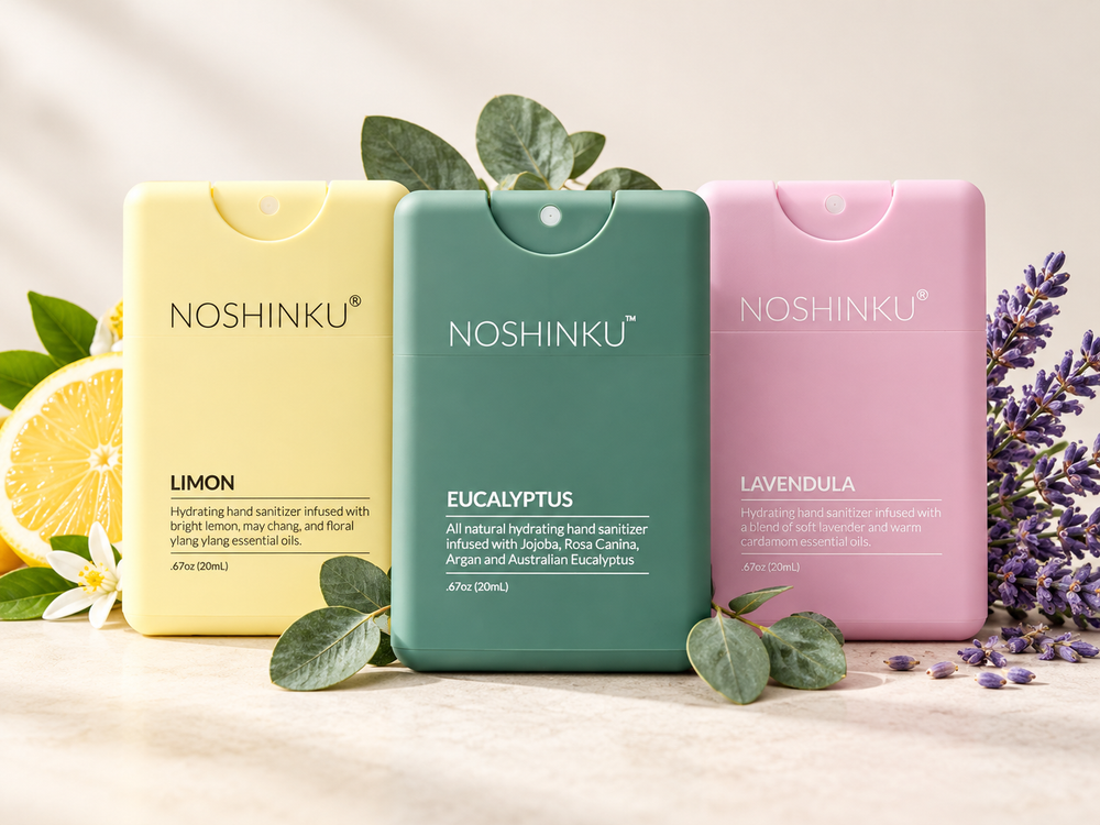 Noshinku Refillable Pocket Hand Sanitizer Set— Eucalyptus, Lavender and Lemon