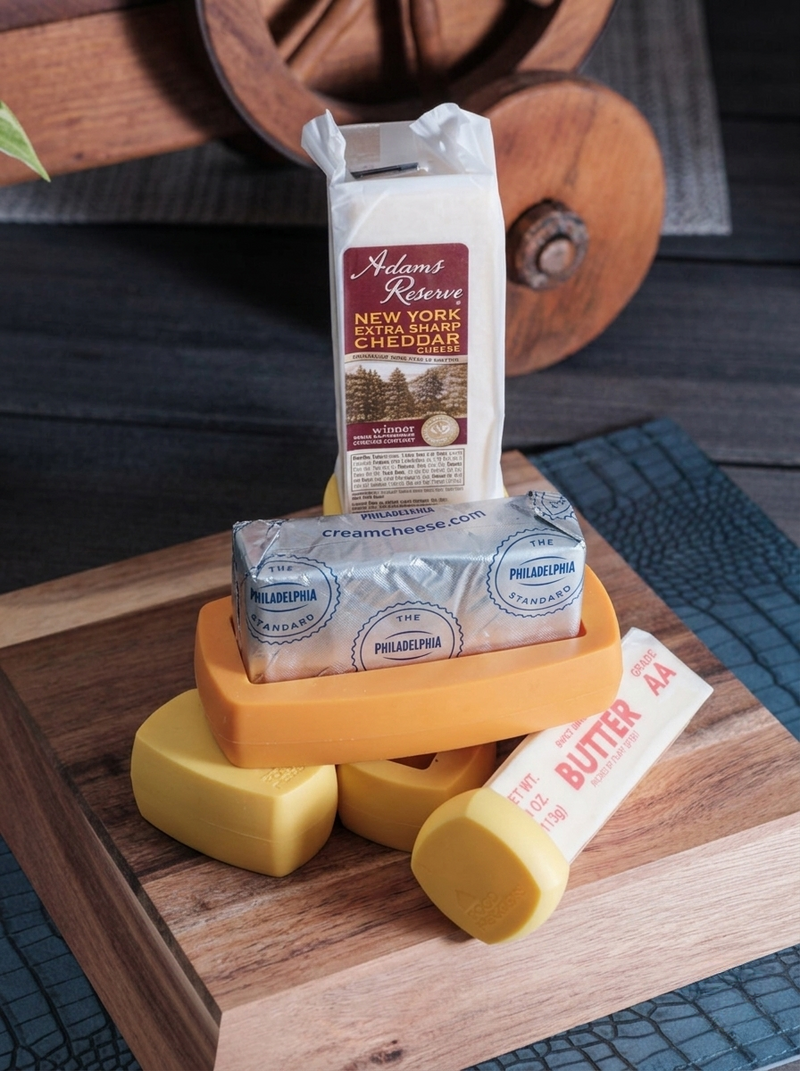 Food Savers butter and cheese pack showing a variety of cheeses and products on a board.