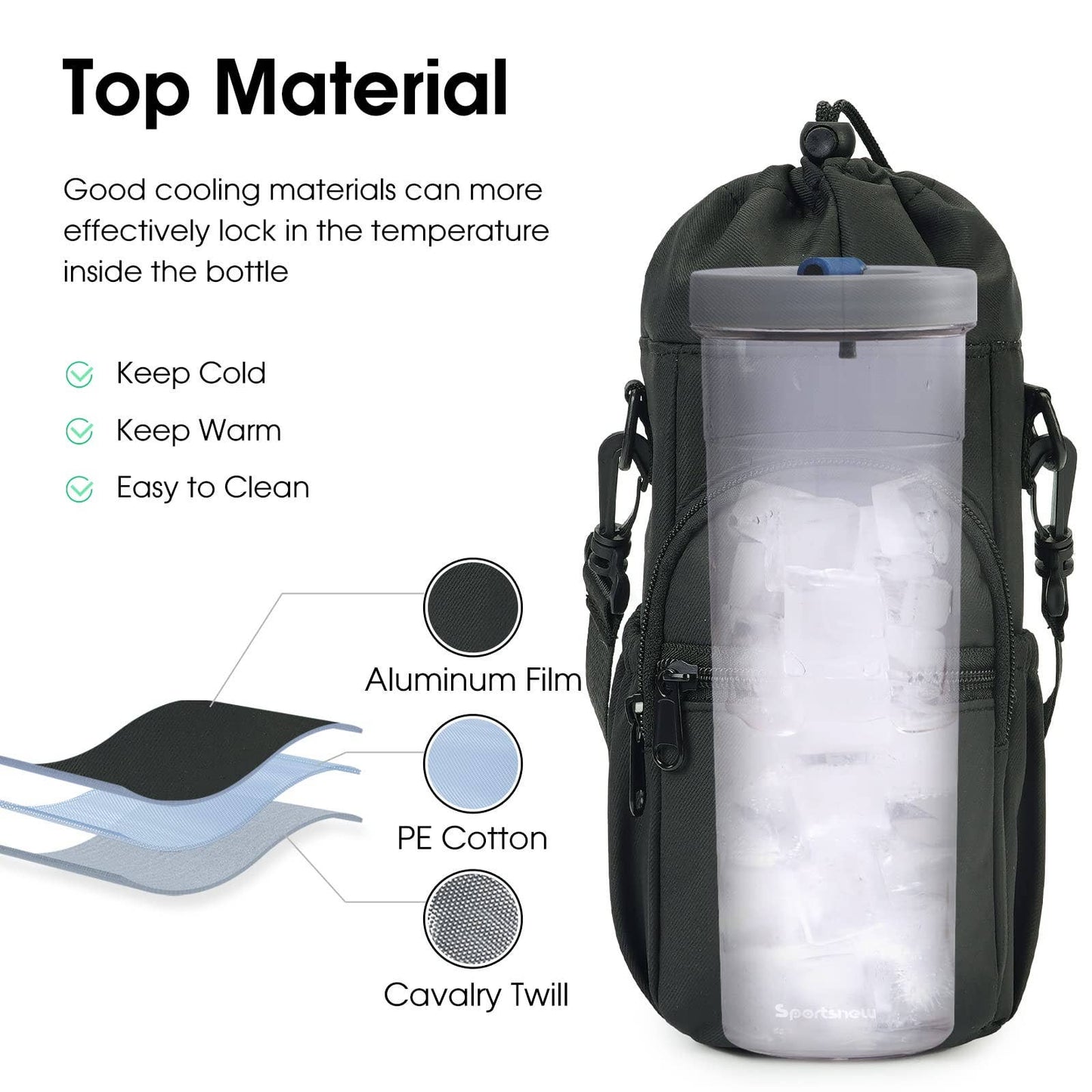 Insulated Water Bottle Holder with Strap and Phone Pocket