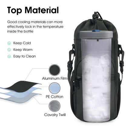 Insulated Water Bottle Holder with Strap and Phone Pocket